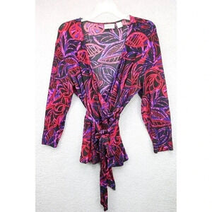 Chico's Travelers Tropic Jewel Roland Wrap Top-Size 2-Belted